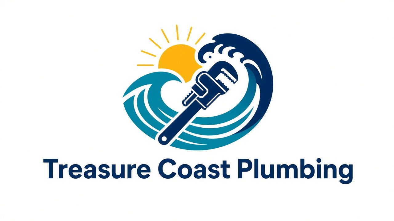 Sample logo for a fictional business: Wave + pipe wrench emblem with sun, navy/teal wordmark