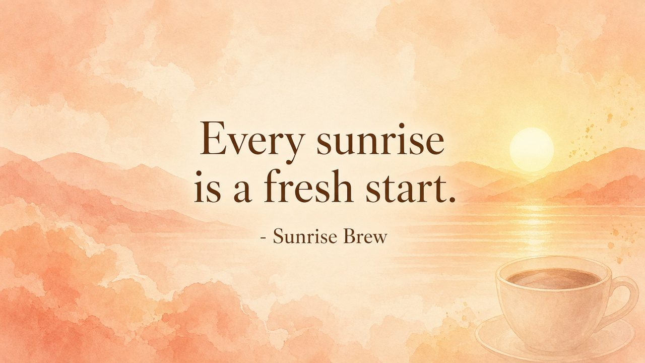Sample quote graphic for a fictional business: Watercolor sunrise quote: 'Every sunrise is a fresh start.'