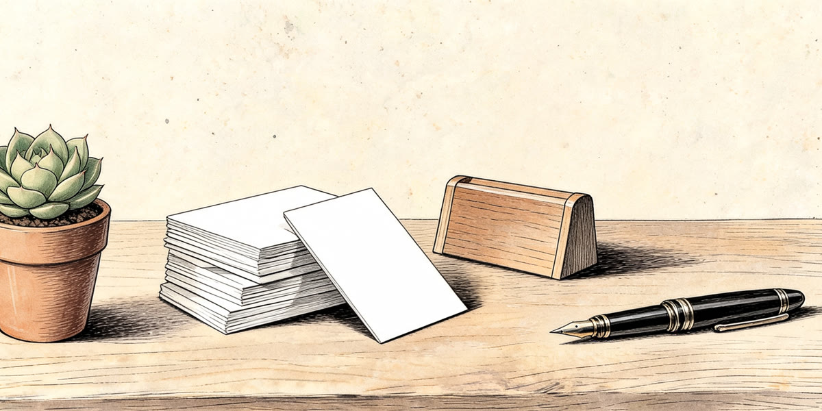 Pencil sketch of a fanned stack of blank business cards