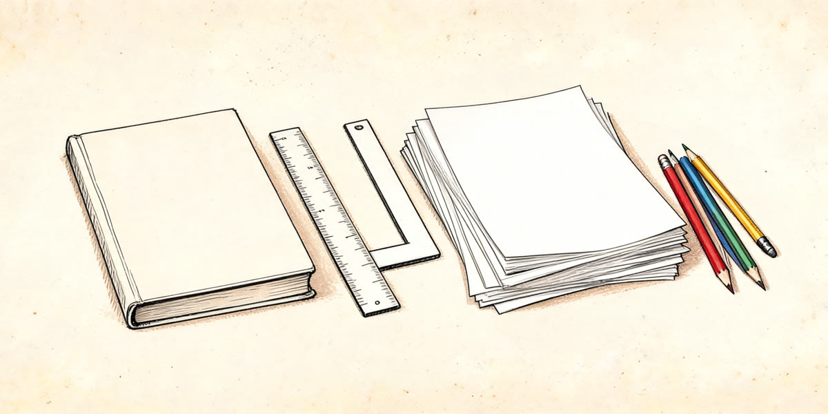 Pencil sketch of a book cover on a cutting mat with a ruler