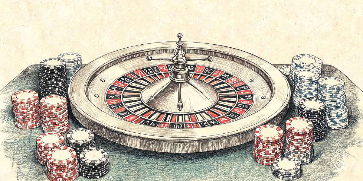 Illustration of a roulette wheel and chips