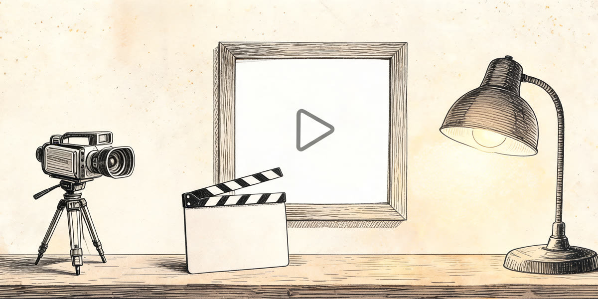Pencil sketch of a vintage TV with a play symbol and a megaphone