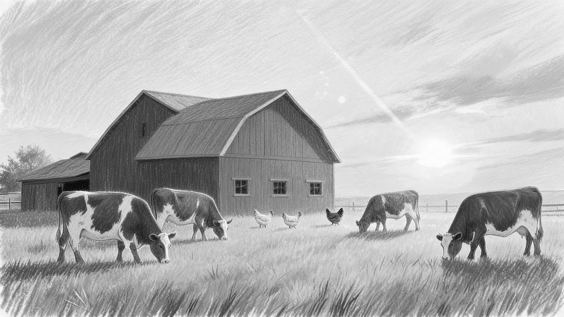 Illustration for a story about grass-fed beef and free-range chicken