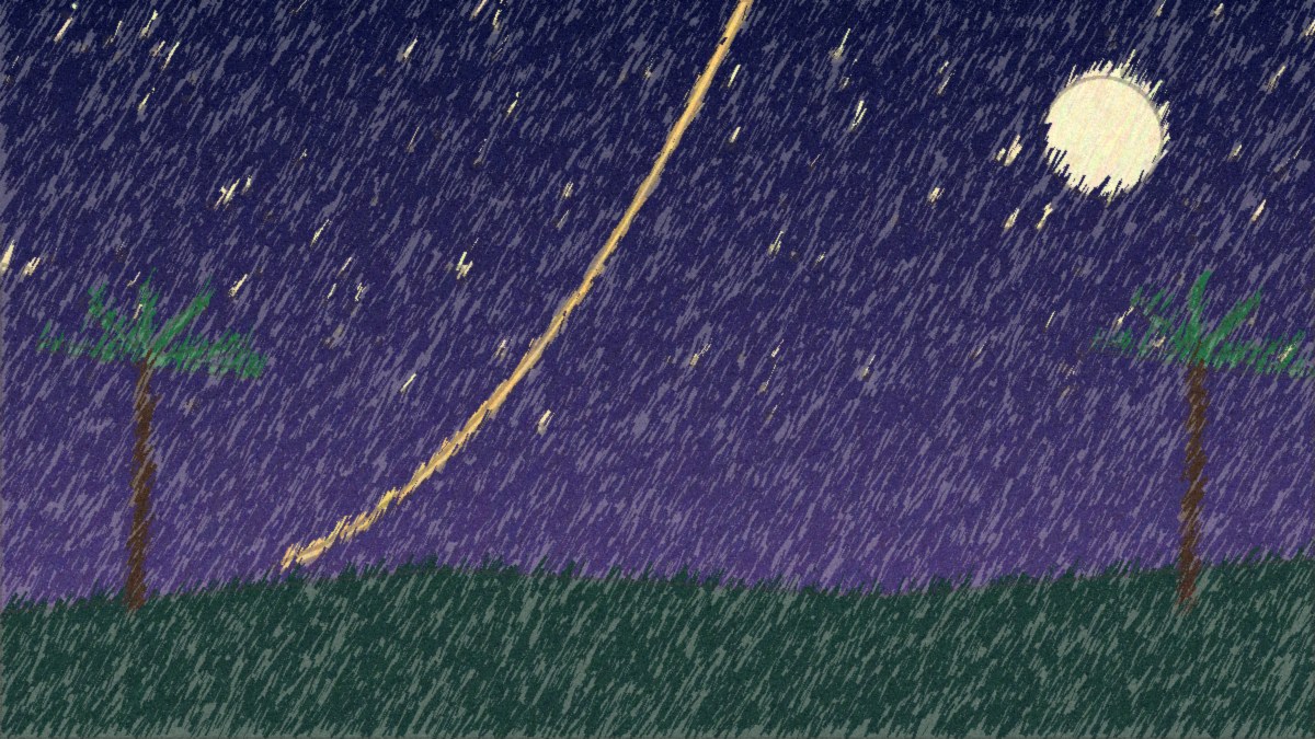 Pencil illustration of a rocket launch