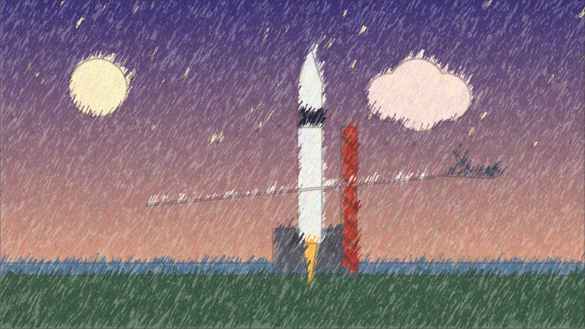 Pencil illustration of space and a rock